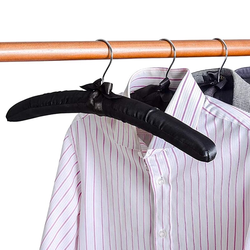 Perchas acolchadas de satén grandes de 15 pulgadas, perchas de seda para ropa de boda, abrigos, trajes, blusa (negro, paquete de 5)