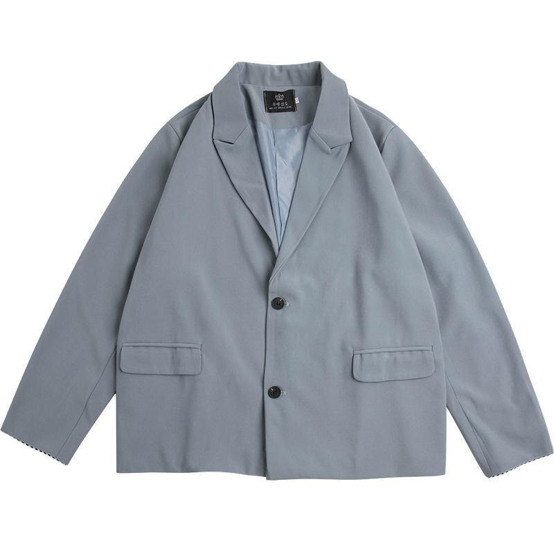 Chaquetas de los hombres de estilo británico lisas casuales Oversize Simple-Encuentro de traje-tops de masculina coreano Chic Vintage ropa de calle Harajuku