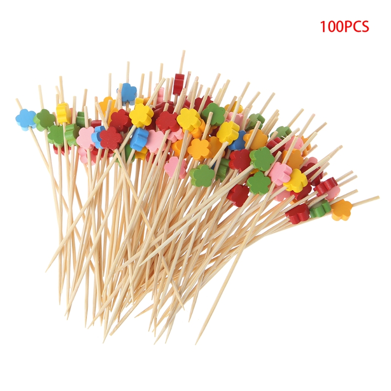 100 stks 12 cm Pruimenbloesem Bamboe Cocktail Picks Fruit Sticks Wegwerp Tandenstokers