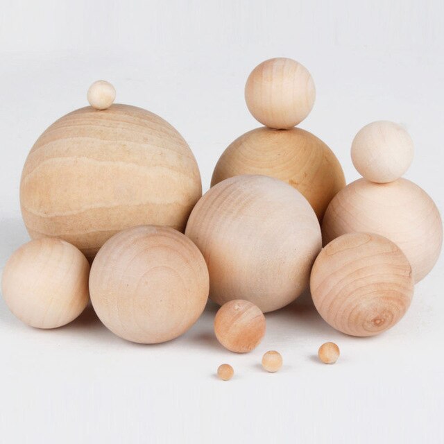 Bolas de madera Natural para manualidades, esferas de 30mm a 60mm de diámetro, suministros redondos para carpintería, 1 BOLA DE MADERA: 30mm