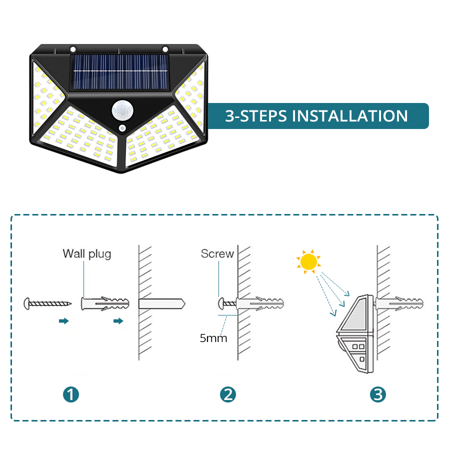 Solcellelampe utendørs hagelys bevegelsessensor solcellelampe vanntett sollysdrevne solcellelamper led-spotlight for hage
