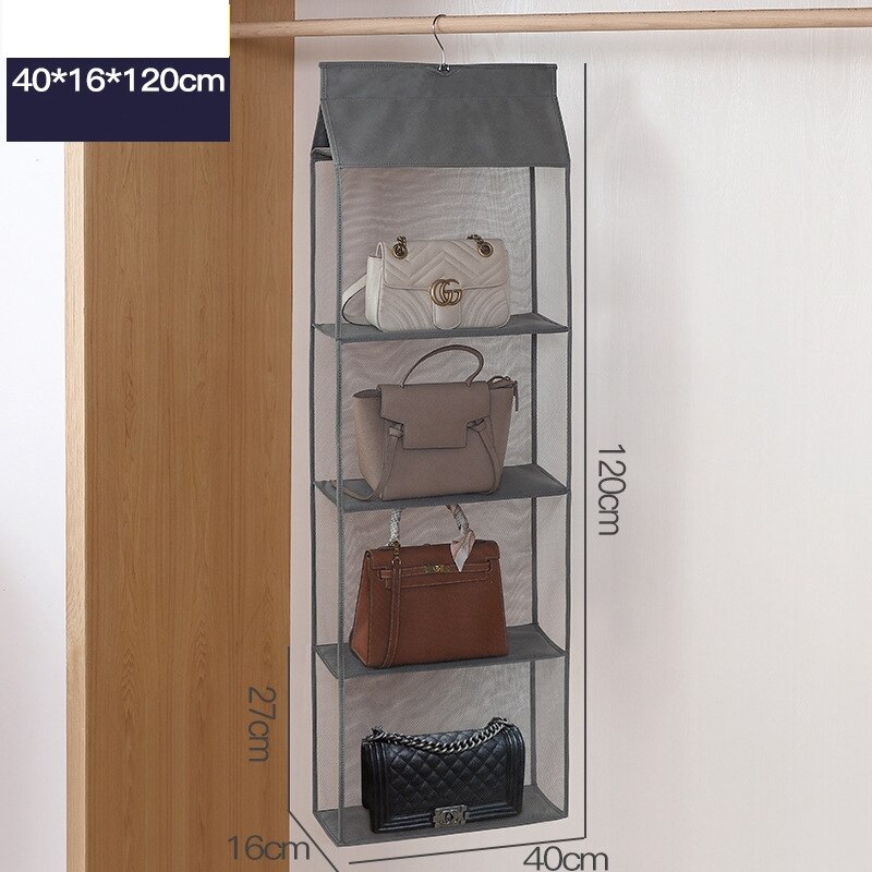 Organisateur de sac à main suspendu, sacs de rangement transparents pour penderie pour sac à main, placard à chaussures, organisateur de sac, porte murale, pochette d'articles divers: gray 4 layers