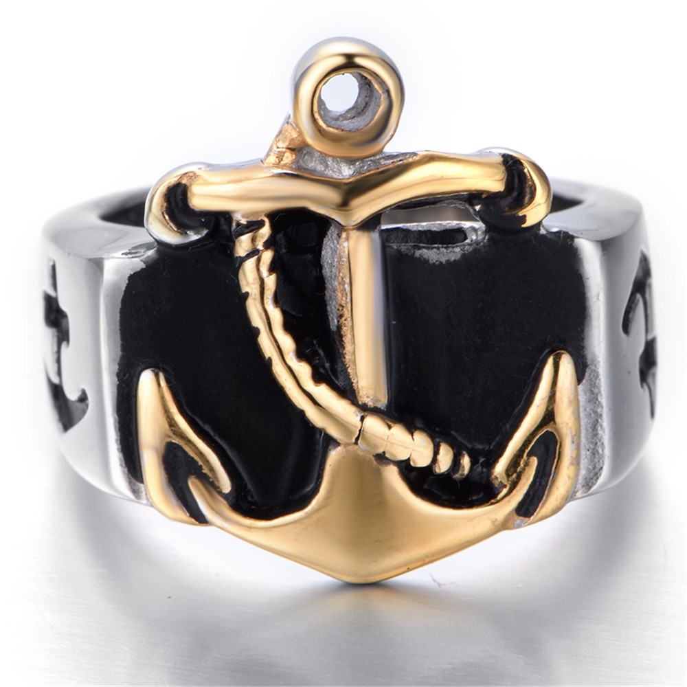 Zilveren Kleur Goud Kleur Mannen Anker Marine Nautische Sailor Rvs Ring