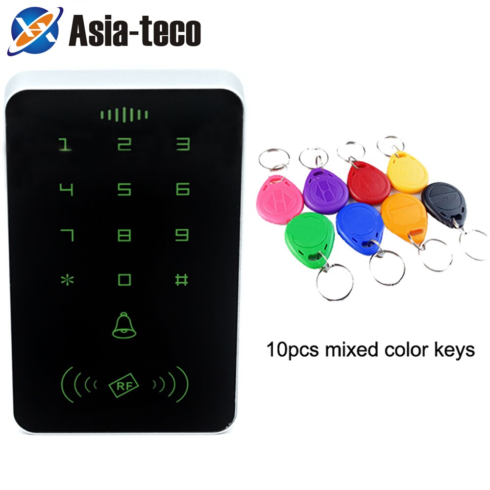 1000 users Backlight Touch Screen 125khz RFID Card Reader Keypad Access Control Reader Door Lock Opener Keyboard System: AC and 10 color Key