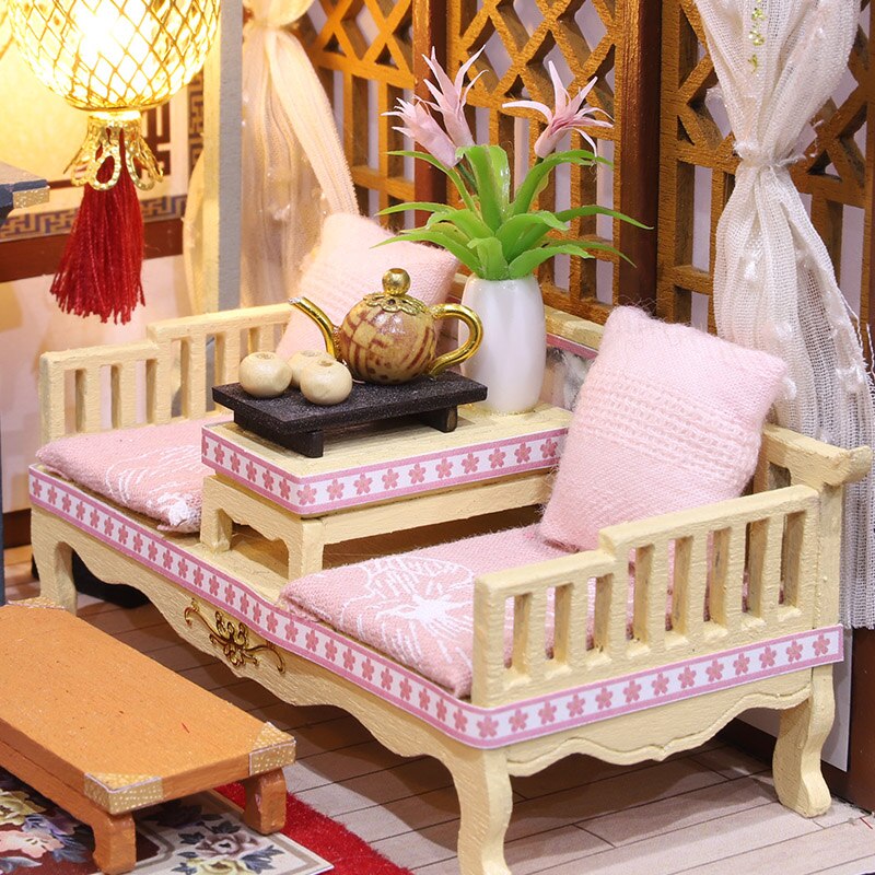 DIY Holz Puppe Haus Bausatz Montiert Miniatur Möbel mit Zubehör Chinesische Casa Licht Puppenhaus Spielzeug für Erwachsene Weihnachten