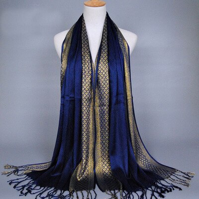 Hijab Femme Musulman Luxury Sparkly Gold Bright Silk Scarf Women Print Scarves Wraps Men Stoles Bandanas Bufanda Unisex Hombres: Blue