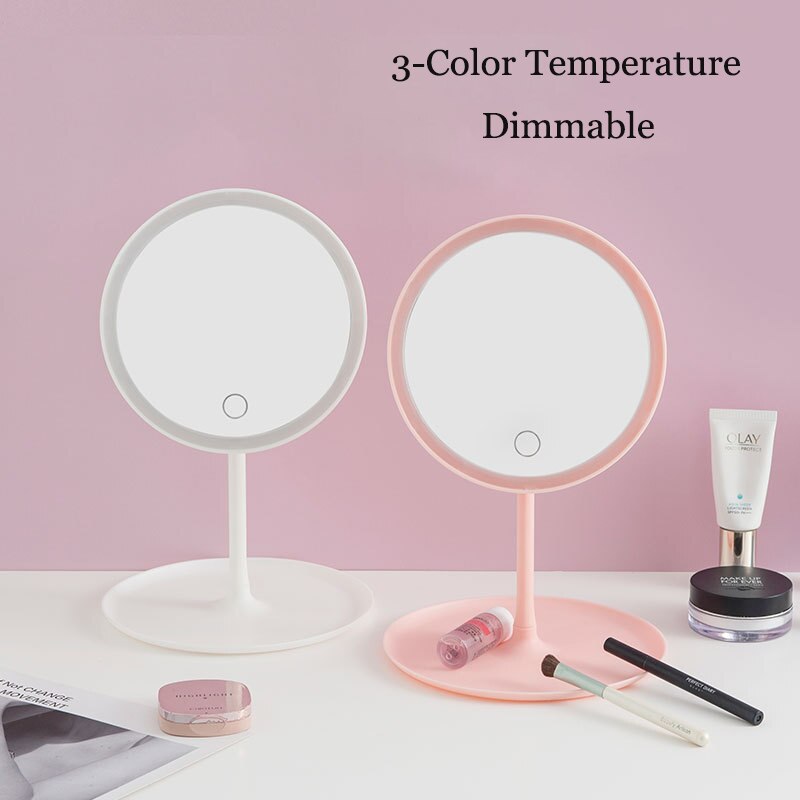 Led Wc Glas Desktop Led Cosmetische Spiegel Smart Touch Verstelbare Ring Licht Hd Schoonheid Spiegel Usb Opladen Lamp Spiegel