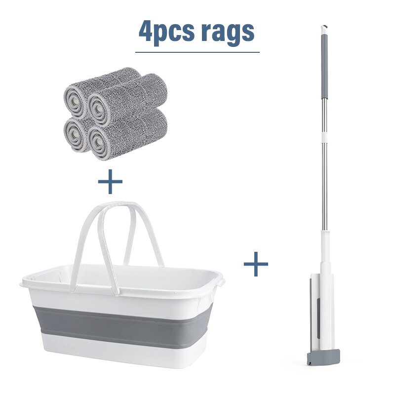 Fregona plana con cubo plegable, accesorio manos libres, almohadilla de repuesto de microfibra, giratoria automática, limpieza del hogar: 4pcs with bucket
