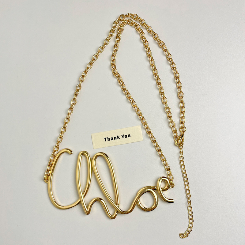 HANGZHI Vintage Color dorado letra cintura cadena suéter cadena faldas pantalones accesorios Punk collar joyería para mujeres: Color amarillo dorado claro