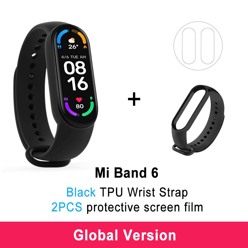 Xiaomi Mi Band 6 Smart Armband 5 Farbe AMOLED Blut Sauerstoff Smart band Fitness Traker Herz Rate Bluetooth Wasserdichte Miband 6: GB 2Flims BL