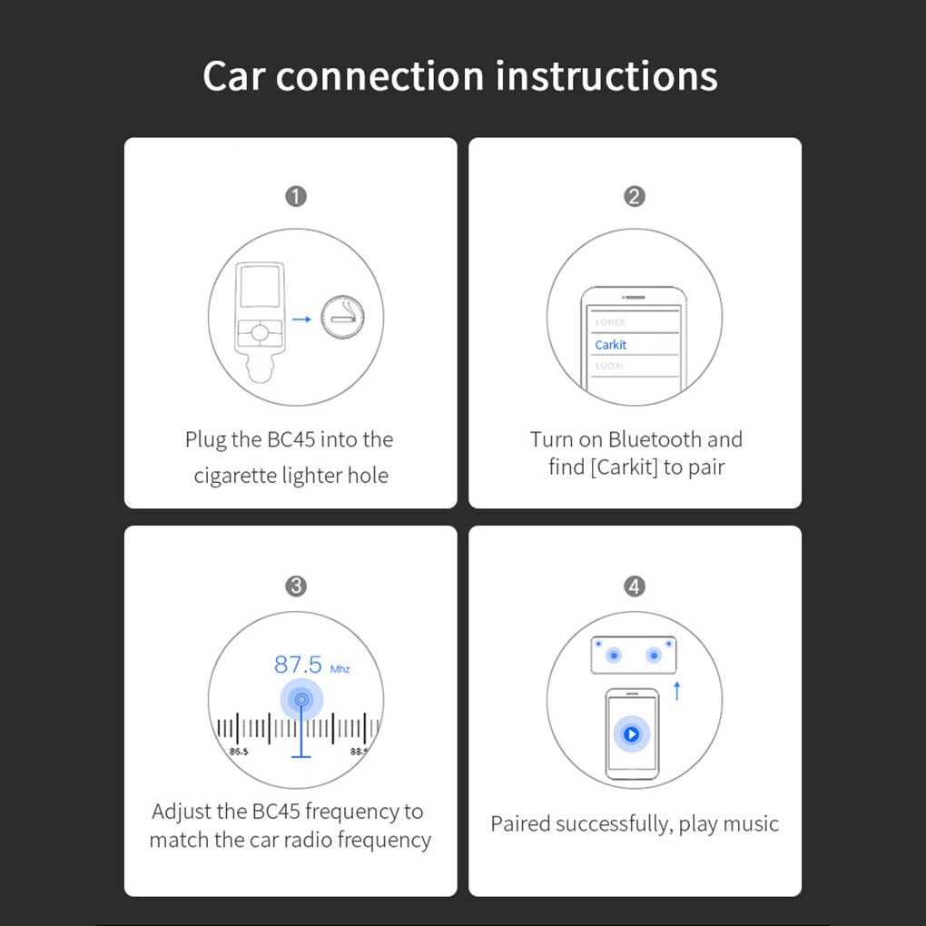 Bluetooth FM Transmitter Aux Charger Wireless Handsfree Adapter Car Kit MP3 Player with USB Ports