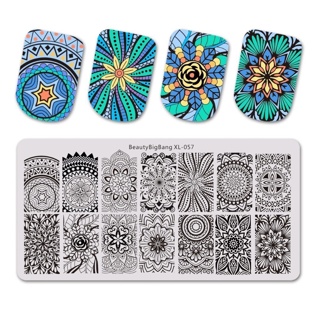 Beautybigbang Nail Art Stamping Plate Stainless Steel 12cm Butterfly Flower Plaid Bird Image Nail Stamping Template Mold XL-042: XL-057