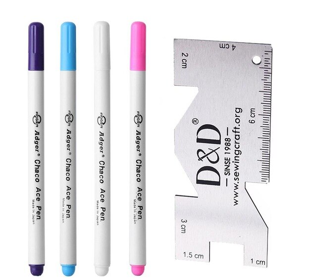 Water Erasable Pen Fabric Marker Pen & Metal Sewing Measuring Gauge Patchwork Ruler DIY Tailoring Craft Sewing Tools: 5