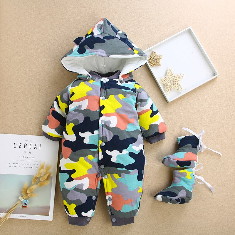 Baby rompertjes + schoenen Overalls kids Sneeuw Wear Winter Jongen Meisje Kledingstuk Dikker Warm Pure Katoen Bovenkleding jas jas