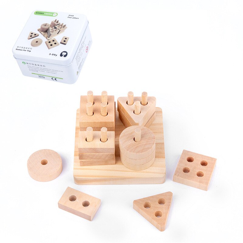 Educazione precoce in legno intelligenza Building Block giocattoli bambini viaggi cognitivi portatili gioco interattivo giocattoli regali: Four Columns