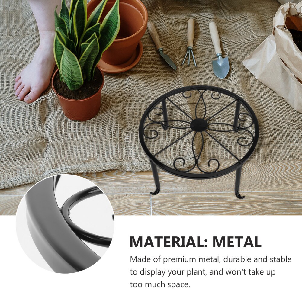 Indoor Outdoor Plant Stand Metal Flowerpot Stand Round Iron Plant Pot Holder 24x24x13cm (White)