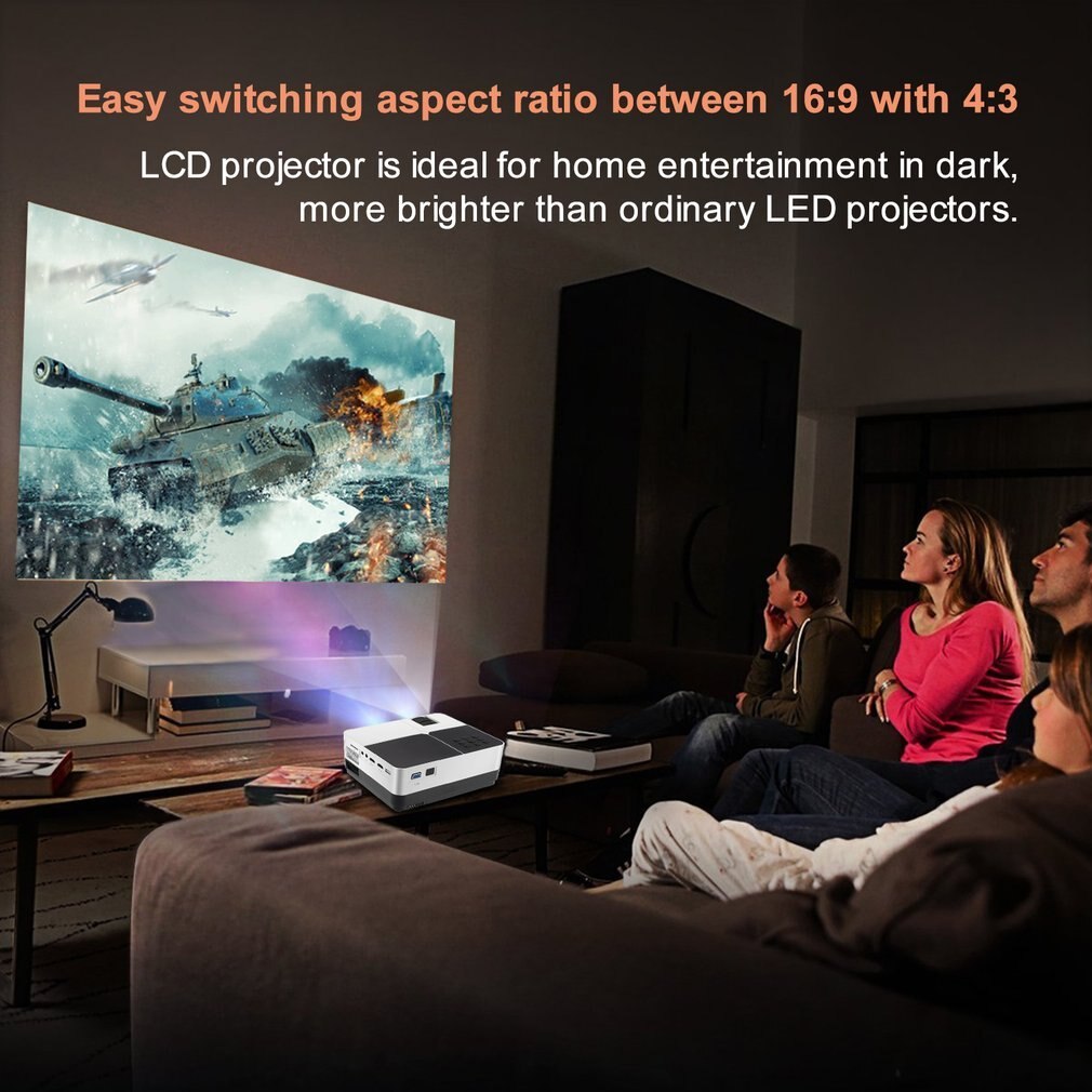 H2 Portable LED Projector 58W LCD Digital AV HD 1080P Projector Multimedia Home Theater Cinema TV Laptops Video Projector