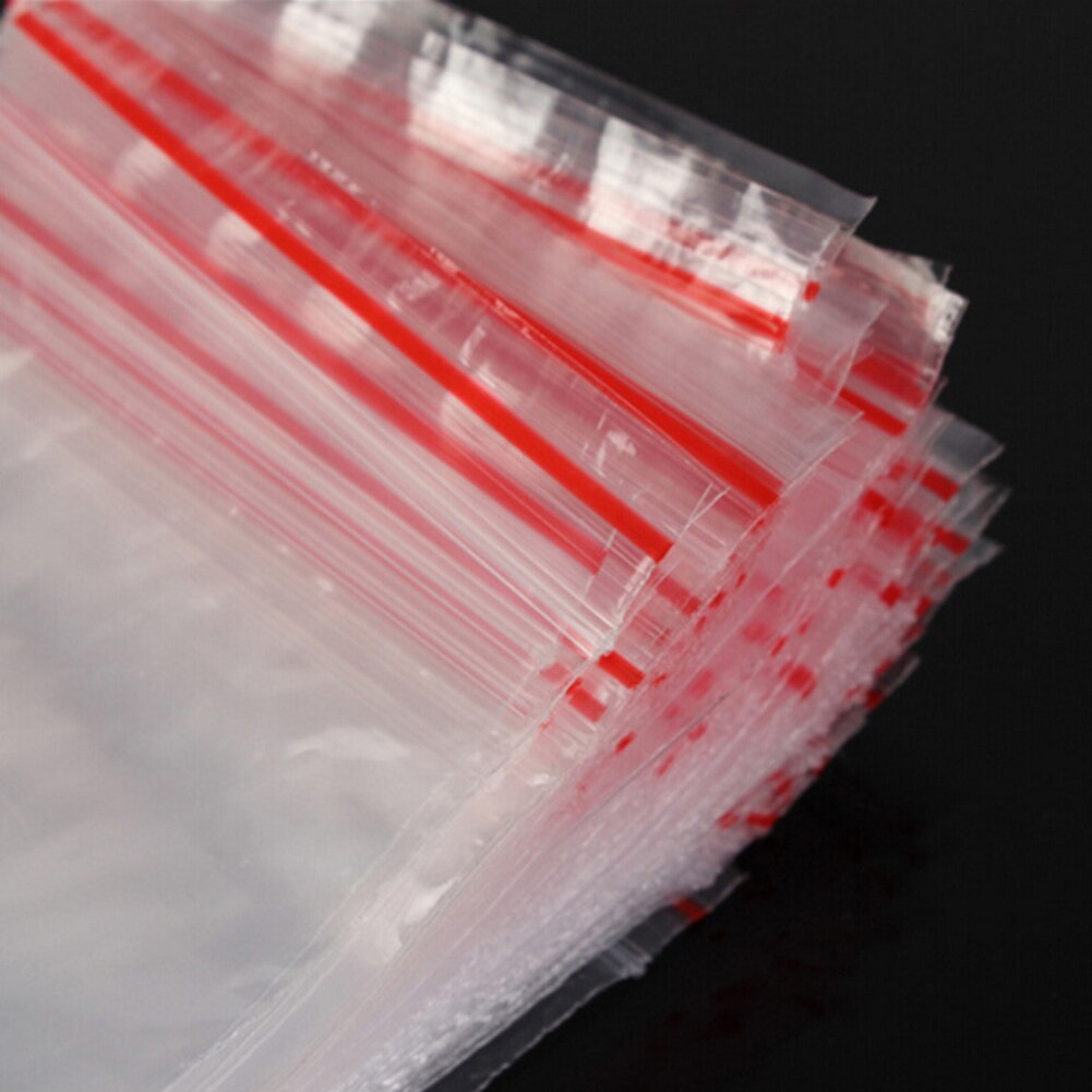 100Pcs Duidelijke Zak Hersluitbare Plastic Zakken Rode Grip Zelf Druk Seal Resealable Zip Lock Plastic Verpakking Tassen Sieraden Pouch