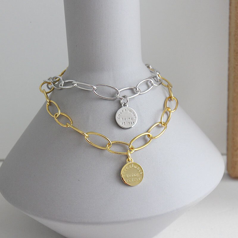 Geometry English Disk Gold Color Enkelbandje Zilver Foot Acessorios 925 Sterling Silver Anklets For Women Fine Anklet Jewelry