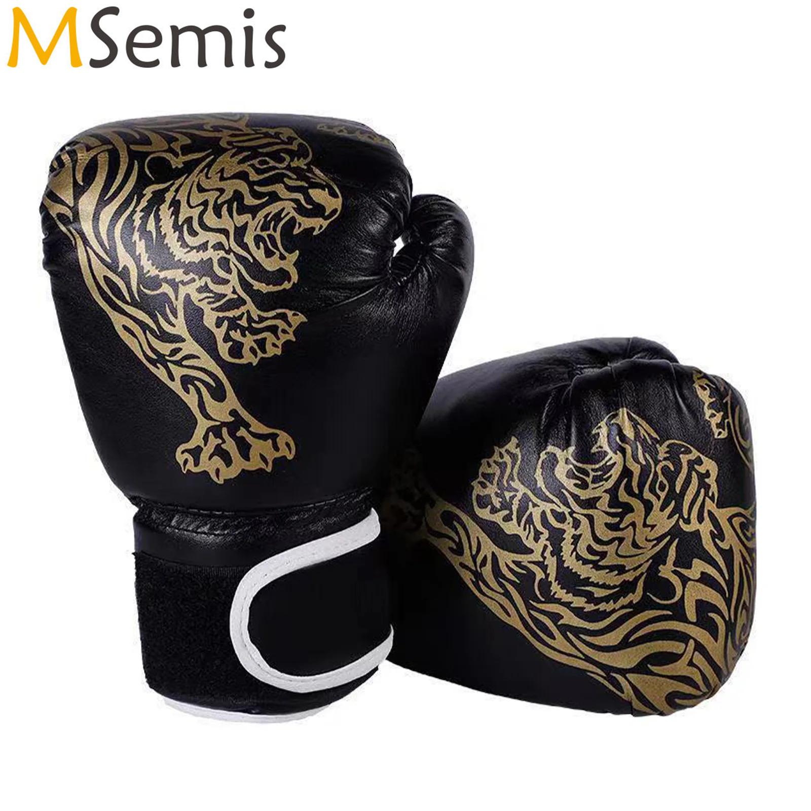 1 Pair Boxing gloves Unisex Children Adults Tiger Printed Boxer Gloves Heavy Punching Bag Gloves for Boxing Kickboxing Training