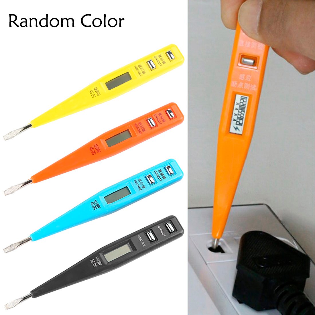 Elektrisk indikator spänningsdetektor sensor tester penna ac  dc 12-220v lcd display multifunktion spänningstest penna slumpmässig färg