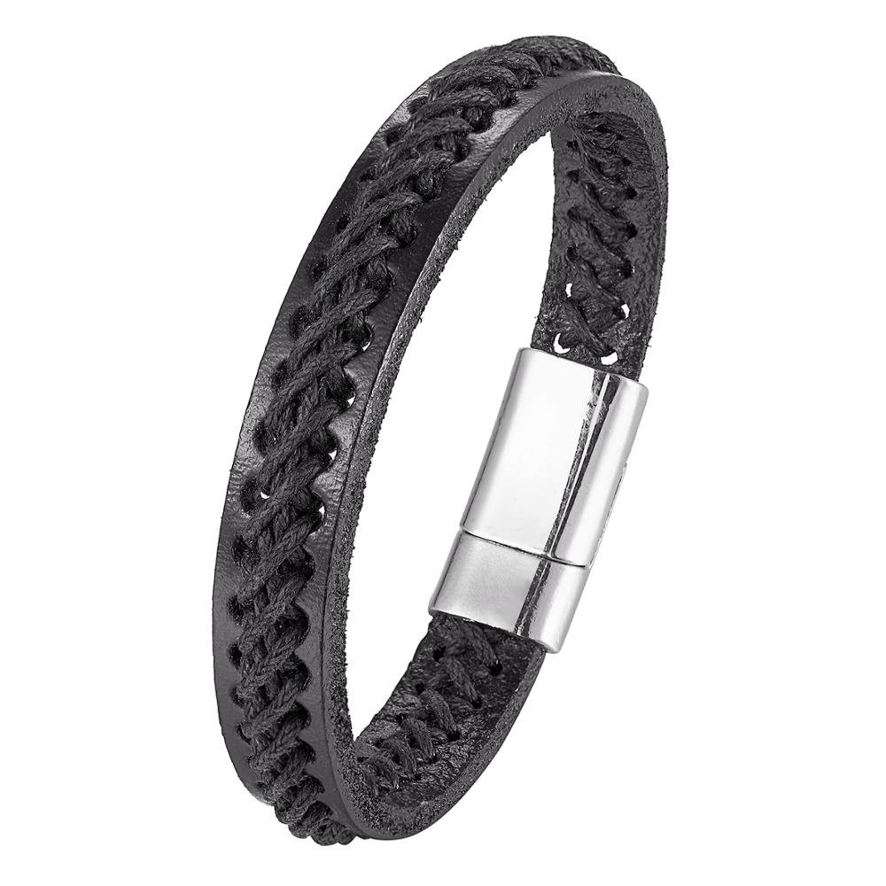 Mannen Mode Gevlochten Armband Mannen Zwart Lederen Armband Legering Gesp Mannen Sieraden Gesp: 11