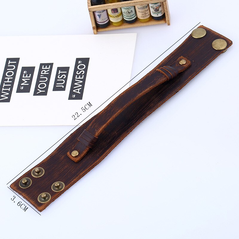 Pulseras de cuero marrón Vintage Punk para hombre y mujer, pulsera de doble capa, brazalete Ancho ajustable, joyería