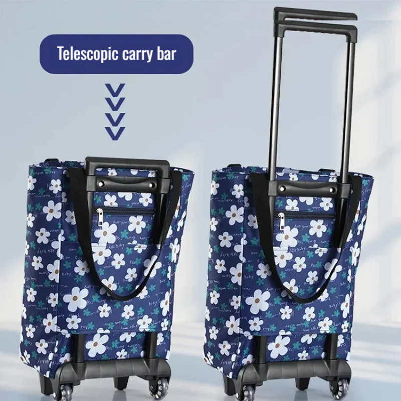 Med hjul tralle handlepose supermarked dagligvarevogn liten tralle handlevogn bærbar tralle med stor kapasitet håndtralle