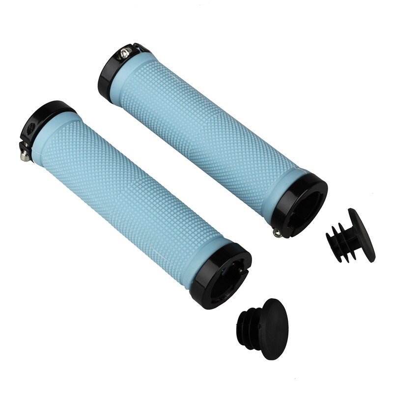 2 Pair Double Road Mountain MTB BMx Bike Cycle Bicycle Lock on Locking Handlebar Grips - Yellow & Blue