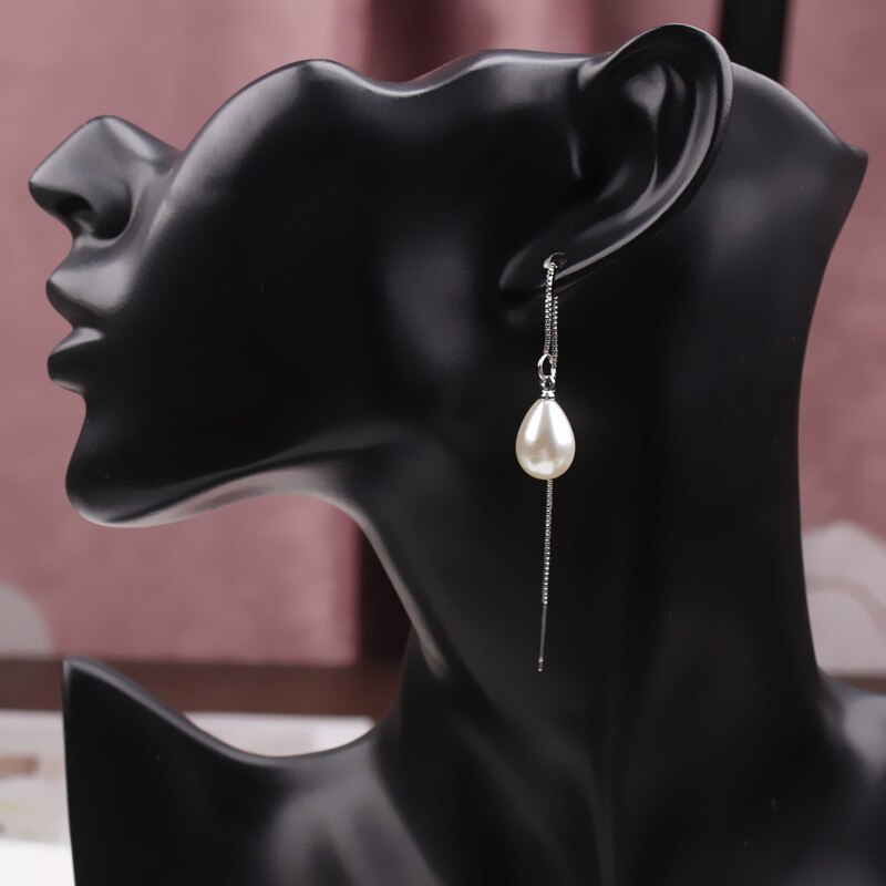Lange Kwast Gesimuleerde Pearl Oorbellen Voor Vrouwen Crystal Walvis Vissenstaart Oor Lijn Koreaanse Bruiloft Sieraden Pendientes