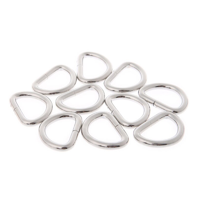 10 sztuk/partia 13/16/20/25mm D pierścienie pasek klamra wewnętrzna szerokość Metal półokrągłe w kształcie do torby pasek pas torebka DIY torba akcesoria: Srebrny / 20 mm