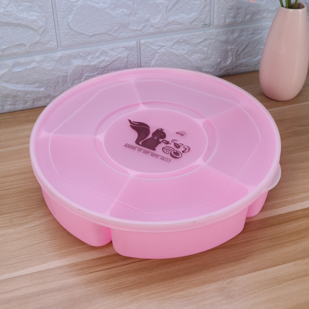 Multi Sectional Snack Serving Tray Set with Lid for Home (Red): Pink