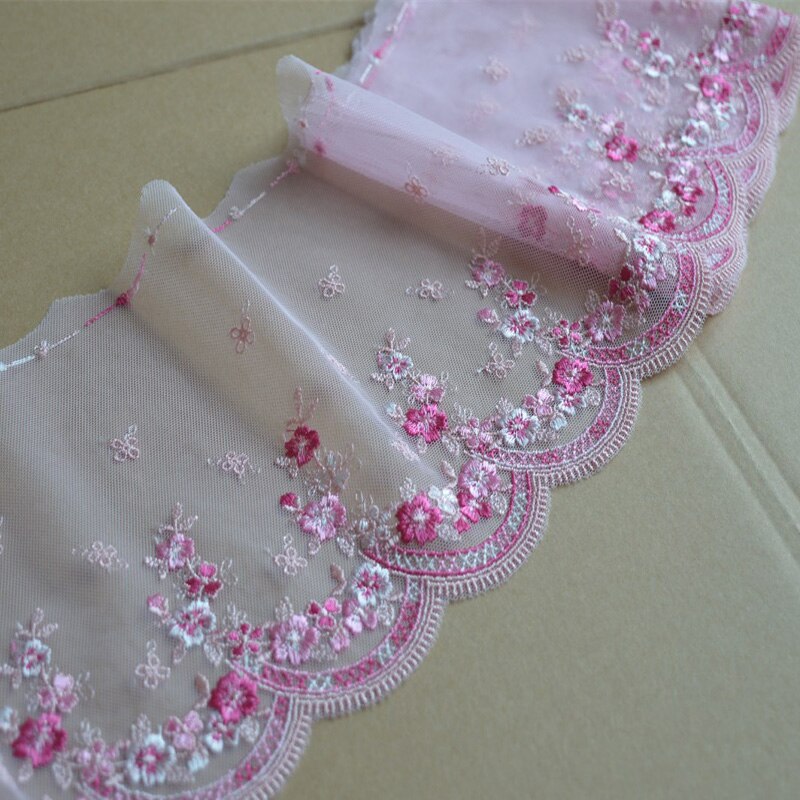 2 Yards/Lot 16 cm Breed Transparant Mesh Rood Wit Gemengde Bloem Borduren Kant Trim Voor Onderkleding, Bruiloft stof