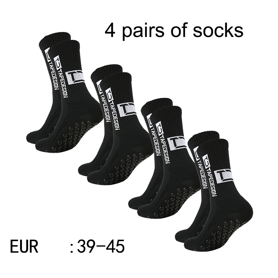4 pares de nuevos calcetines de fútbol pegados de tubo medio TC para entrenamiento deportivo y competición, calcetines antideslizantes y transpirables: Negro