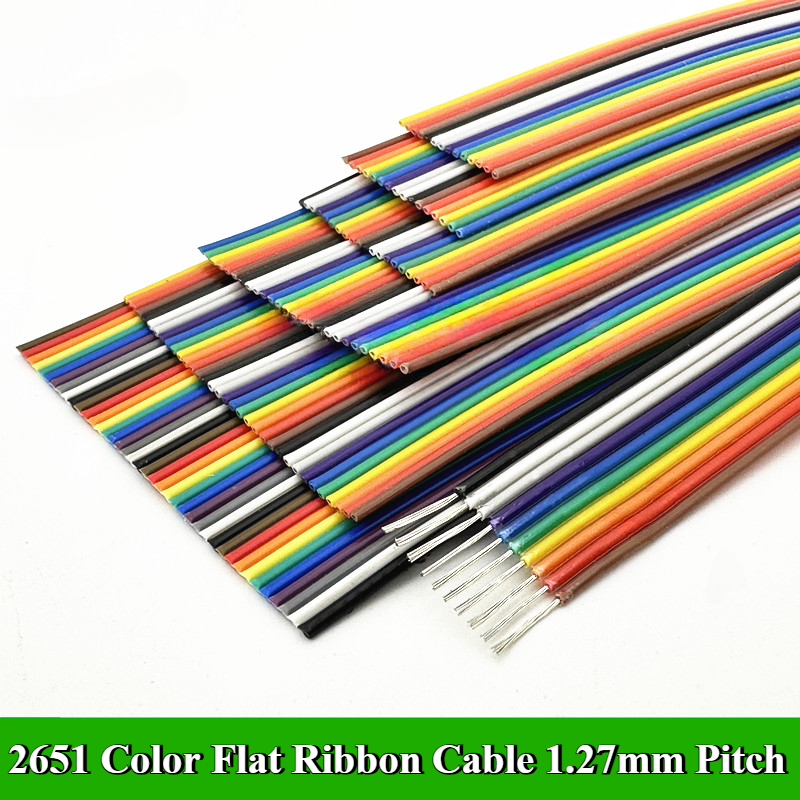 1/3/5/10/61 meter 10/14/16/20/26/34-60p /1.27mm -tons platt bandkabel med 2651 färger, regnbågsfärgad dupont-tråd för idc 2.54mm fc-kontakt