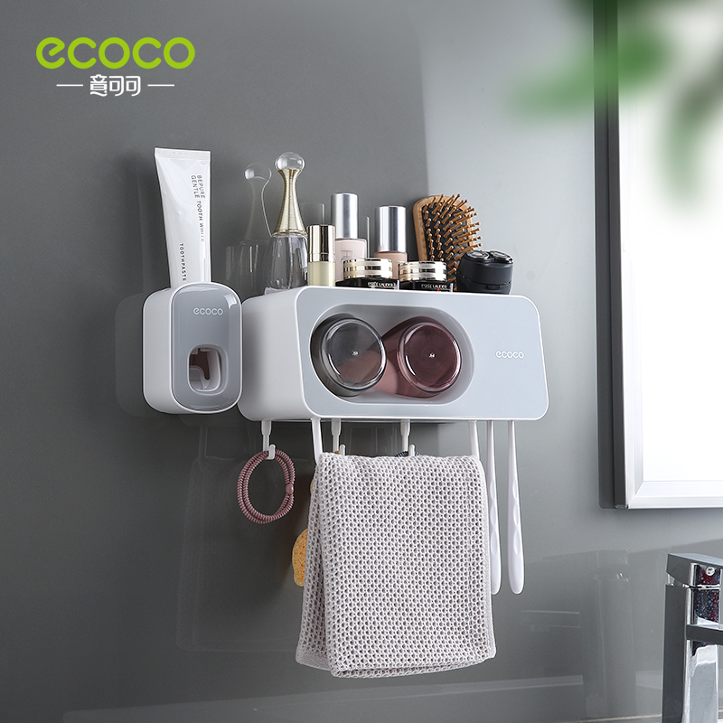 ECOCO – distributeur automatique de dentifrice mural, ensemble d&#39;accessoires de salle de bains, presse-dentifrice, outil porte-brosse à dents: 2 Cup Grey  Squeezer
