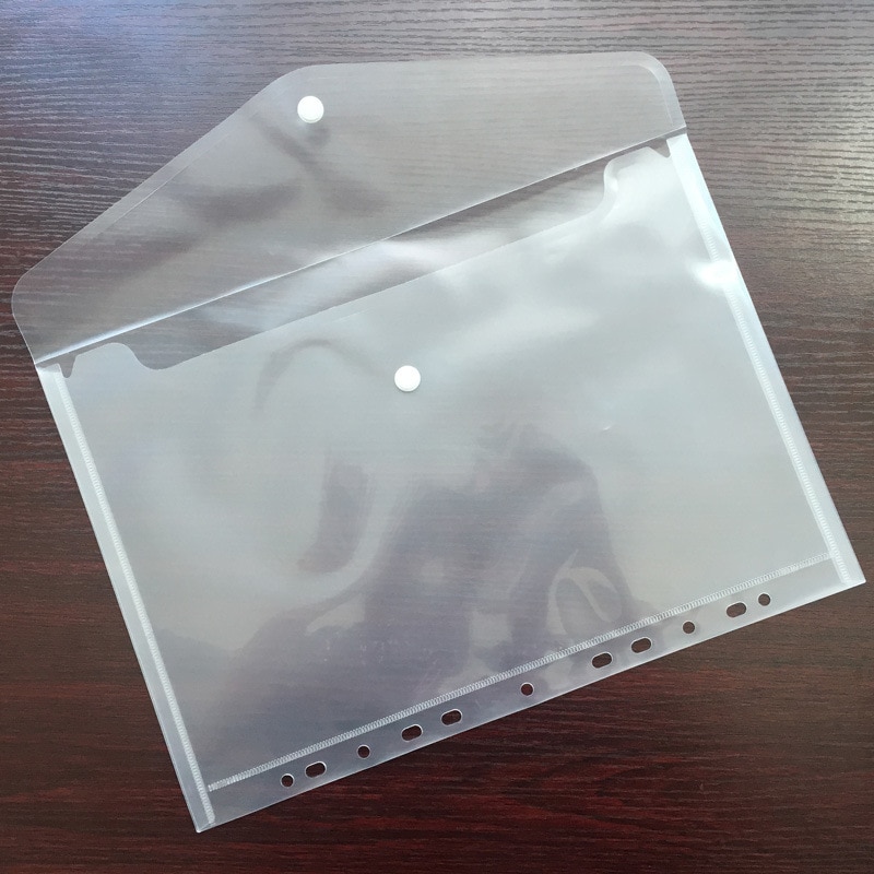 A4 transparente dokumentopbevaringsposer 11- huls plastkonvolutmappefilpose med trykknap arkivskoletestpapirholder