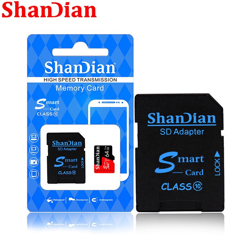 SHANDIAN Red TF/Micro SD Car CD Player Memory Capacity Expansion 8GB 16GB 32GB 64GB 128GB Free Comes with SD Card Adapter