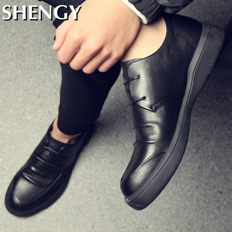 Baskets respirantes en cuir PU à plateforme pour hommes, chaussures de bureau formelles de , Style britannique,