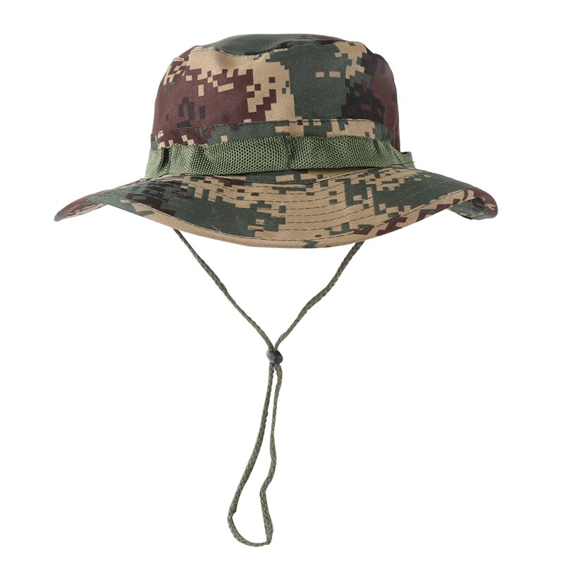 Camouflage Hoed Mannen Vrouwen Camouflage Emmer Hoed Met String Katoen Blend Visser Zon Cap met Kinband: A3