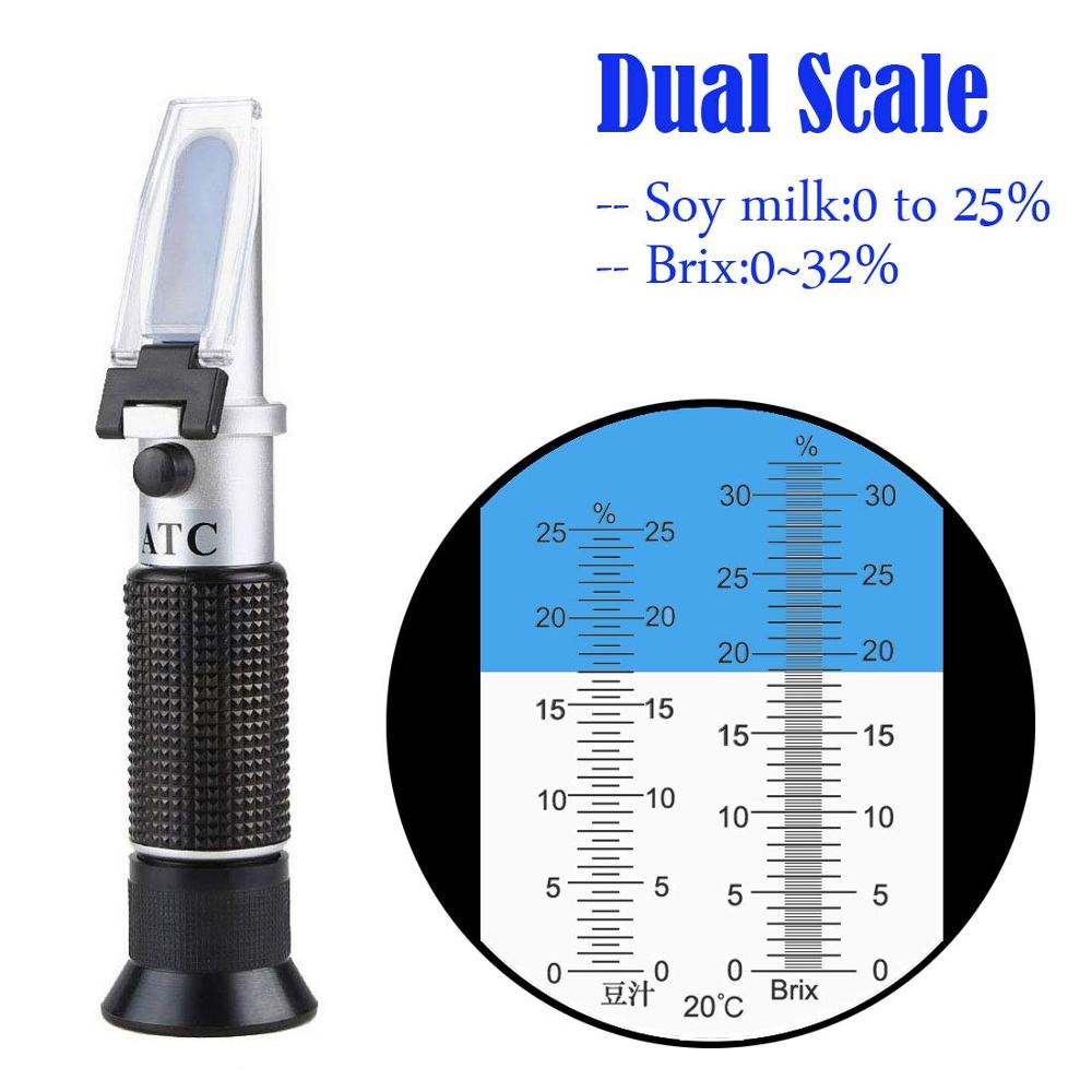 Hand-Held Refractometer Soja-melk Inhoud Meting Tool Tester Met Dual Schaal (Sojamelk Inhoud: 0 ~ 25%; Brix:0 ~ 32%)