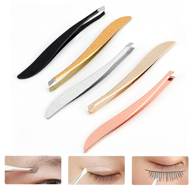 1Pc Colorful Stainless Steel Tweezer Eyebrow Eyelash Clips Slanted Puller Face Nose Hair Remover Banana Makeup Tool