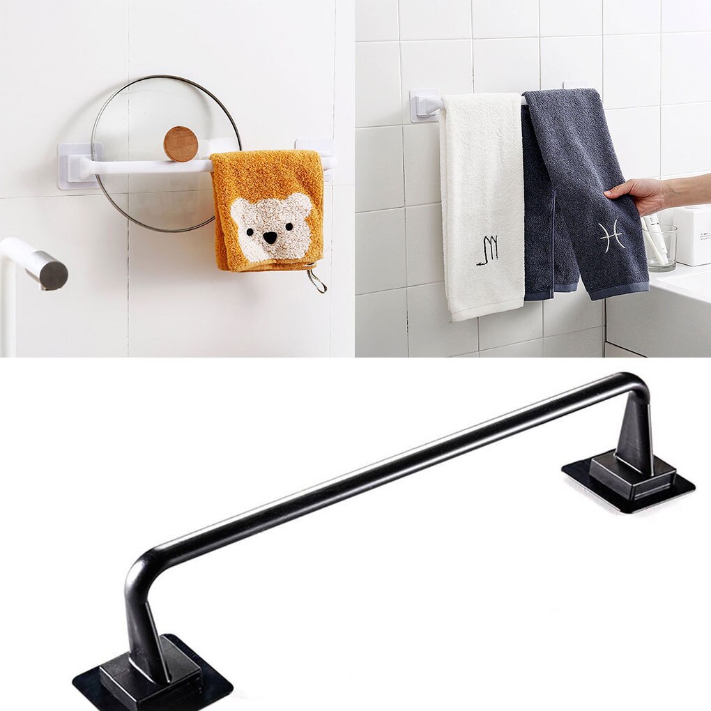 Recableght Self Adhesive Towel Rod Bar Wall Mount Bath Towel Holder Rail Rack Easy To Install Saving Space For Kitchen Bathroom