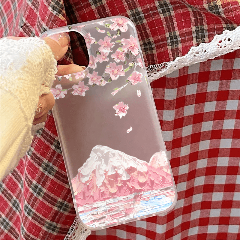 Mobilskal med japansk körsbärsblomma och berget fuji till 11 16 15 14 13 12 pro max xs  xr 7 8 plus  se2020 mjukt tpu-skal