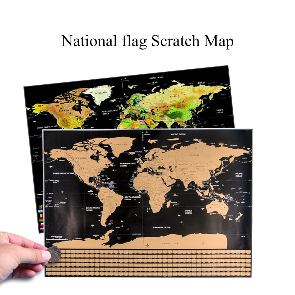 1PCS Scratch Map Black coated world map travel trail Scratch Off Foil Layer Coating World Map School Office Supply