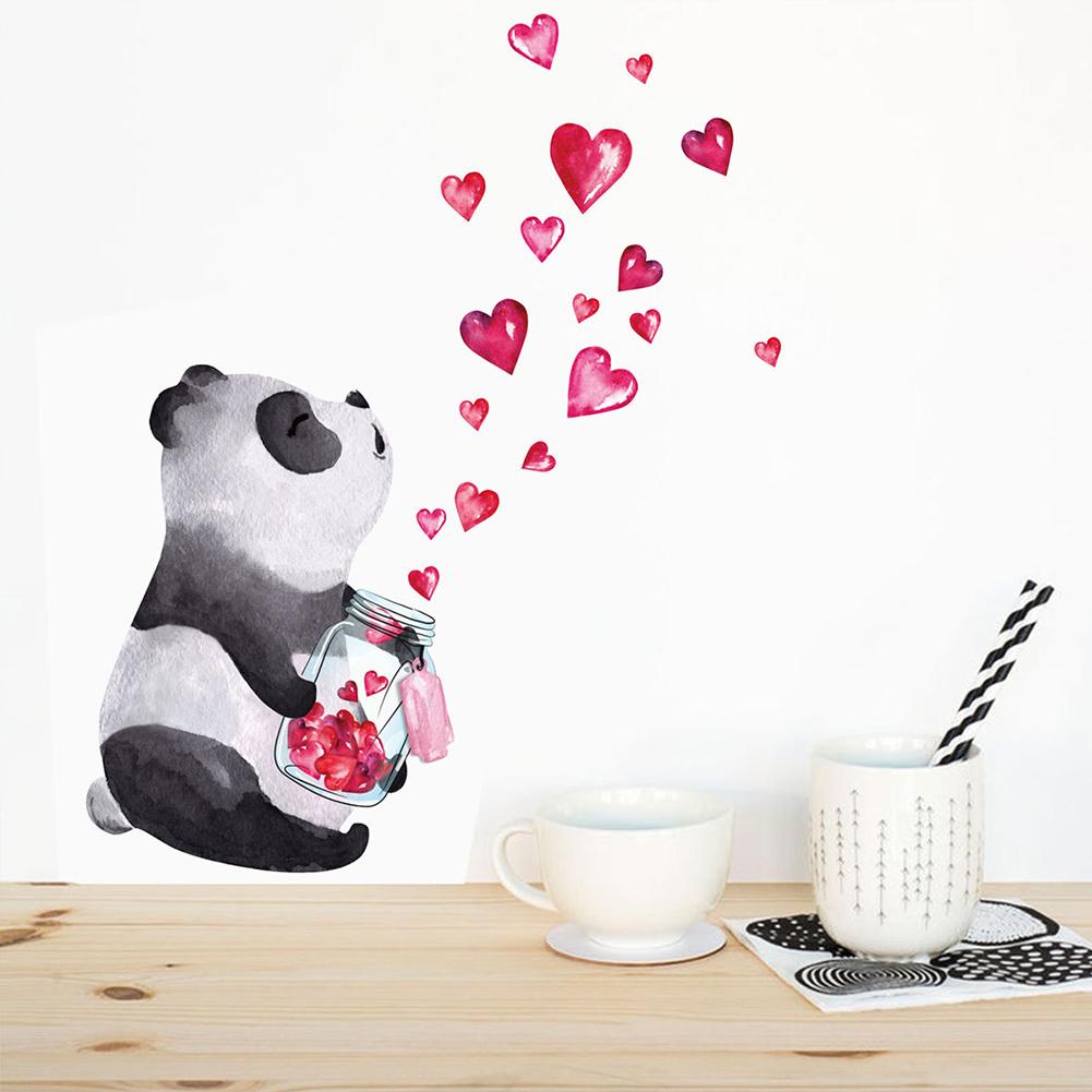 1Pc Handgeschilderde Panda Liefde Hart Vorm Muursticker Woonkamer Slaapkamer Keuken Decor Voor Kinderkamer koelkast Sticker