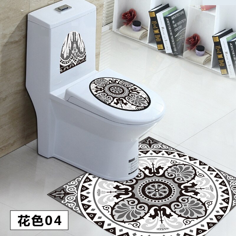 3 st / uppsättning toile klistermärke wc piedestal pan täcke klistermärke toalett pall kommode klistermärke hem badroon dekor 3d tryckt blomma tjockare: C