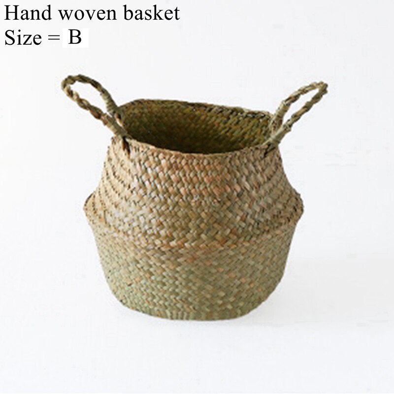 LuanQI Seagrass Wicker Work Rattan Storage Basket Planting Flower Pot Folding Clothes Laundry Basket Home Garden Belly Mimbre: 197-02-B