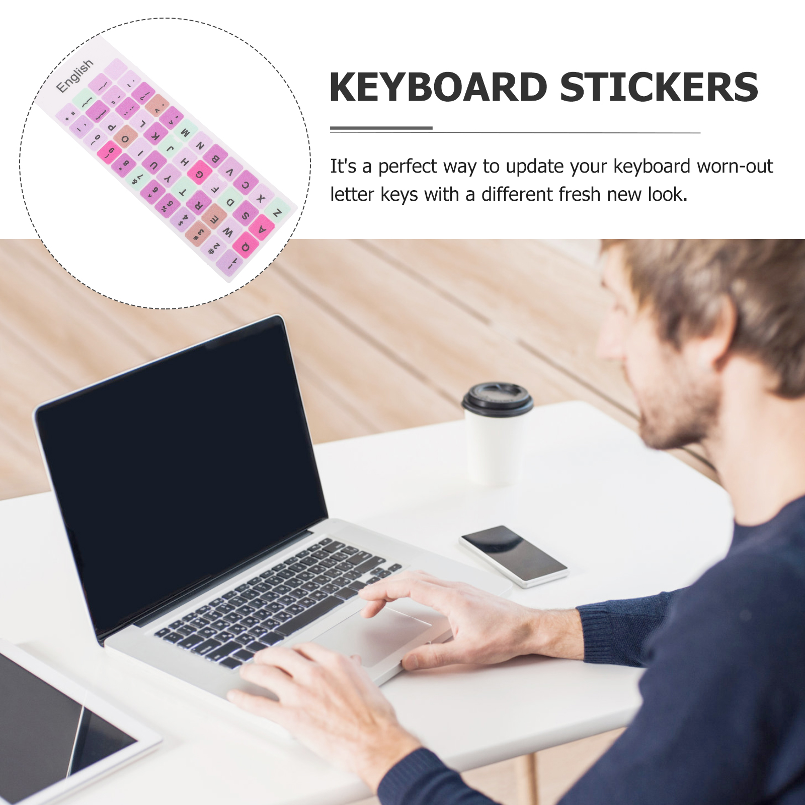 2 Sheets Keyboard Decorative Sticker Universal English Keyboard Sticker Decal