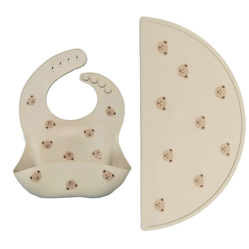 Juego de vajilla antideslizante para bebé, plato de silicona suave con ventosa, taza, baberos, cuchara y tenedor, sin BPA, 4/6/8 piezas platos platos para bebé: bear combo